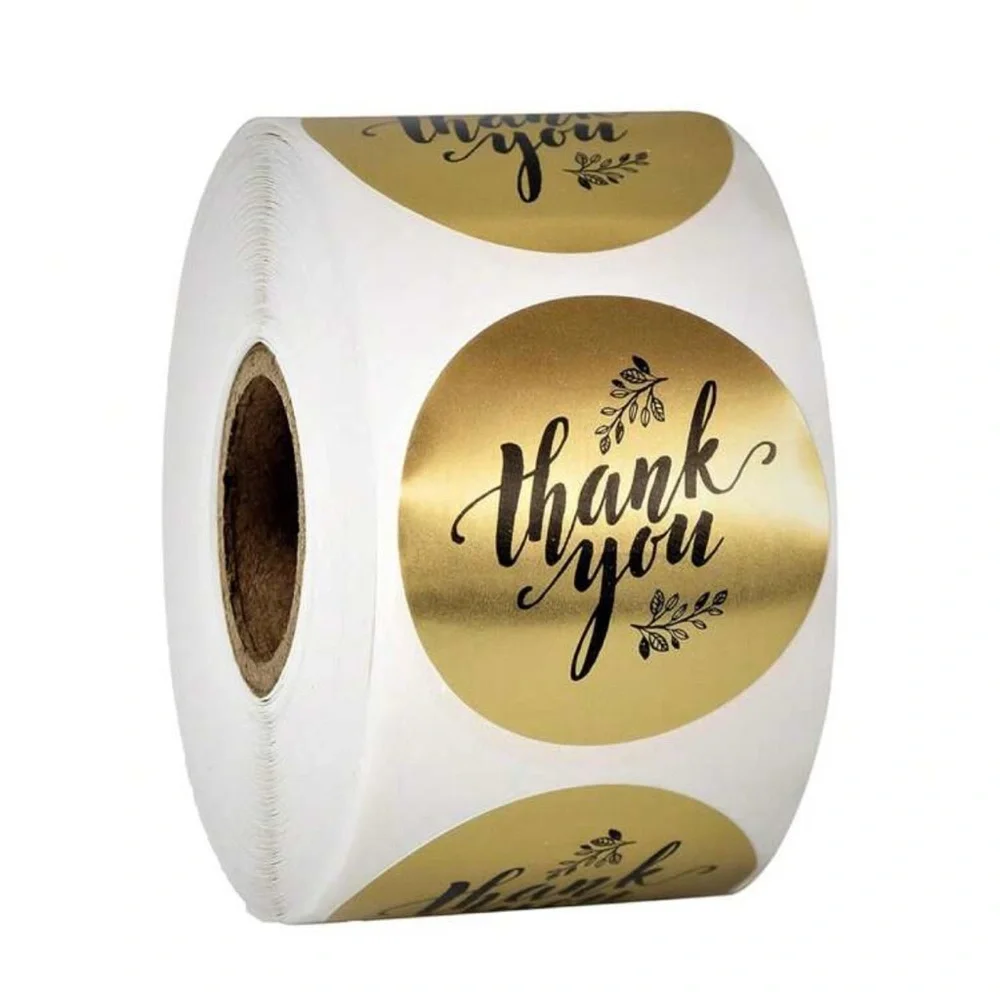 Gold Thank You Stickers Roll of 500 1”